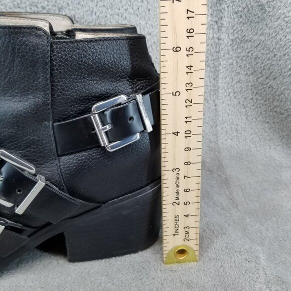 Sol Sana Shoes Womens EU 37 US 6.5 Black Leather Buckle Biker Buckle Ankle Boots - Picture 2 of 13